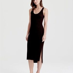 Naadam Silk Cashmere Ribbed Midi Tank Dress in Black